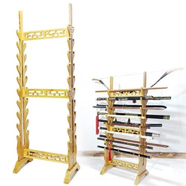 Imagem de Suporte de espada, suporte de exibição de espada, suporte de exibição de espada de madeira maciça | Suporte grande para cabide de espada de samurai, suporte de espada Katana, suporte de arma de