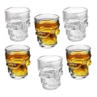 Imagem de Jogo 6 Copos De Shot Vidro Caveira Skull Dose Bar Tequila