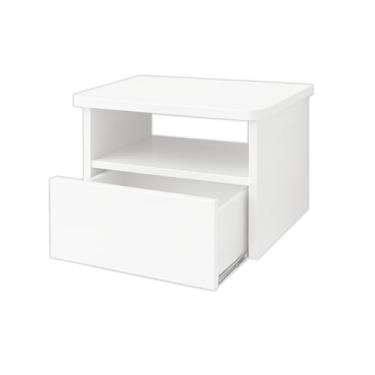 Imagem de Mesa de Cabeceira Suspensa, 36x33x31cm, Branco Brilho, com Gaveta e Nicho, Design Moderno