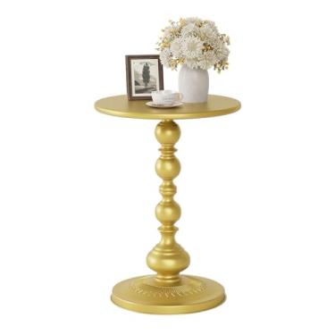 Imagem de Mesa lateral redonda de metal, mesa de bebida pequena para espaços pequenos, mesas de centro com detalhes modernos foscos, mesas de centro com pedestal para sala de estar, quarto, cantos e escritório