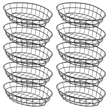 Imagem de KOHAND 10 cestas de pão de arame preto oval de metal para restaurante de fast food, cozinha, 24 x 19 x 5 cm