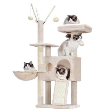 Imagem de Hey-brother Torre de árvore para gatos, postes de arranhar com brinquedos removíveis, condomínio aconchegante, plataforma, rede, prancha de sisal e bola para gatos internos, 105 cm, bege MPJ008SM