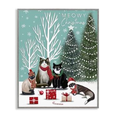 Imagem de Stupell Industries Arte giclée emoldurada cinza festive Winter Cats Scene, design por Elizabeth Tyndall, 61 x 76 cm