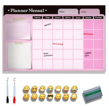 Imagem de Quadro Lousa Planejador Mensal/Planejamento Semanal/Planner/Planner Parede Metal - Quadro Branco 2 canetas e 12 imãs (ROSA, 30x40)