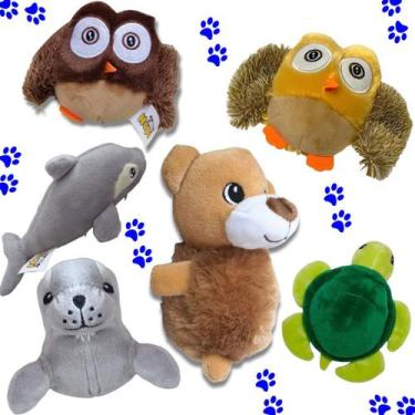 Imagem de Brinquedo de Pelúcia Pet Interativo com Apito Mordedor Cão e Gato Pequ