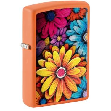 Imagem de Zippo Isqueiro de bolso fosco laranja com design de flores