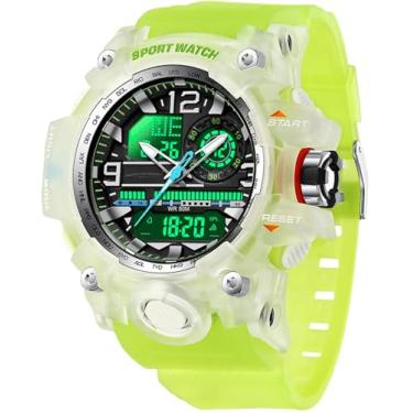 Imagem de findtime Relógios táticos masculinos para homens, relógio militar Reloj Militar para Hombre Sports Outdoor Impermeável Digial Analógico Alarme Cronômetro Big Face Relógio de Pulso, Verde fluorescente