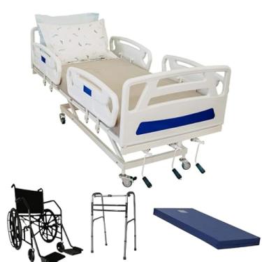 Imagem de Cama hospitalar Florence 3 movimentos (Costas, Altura, Pernas) manual com colchão D33 + Andador + Cadeira de rodas Manual