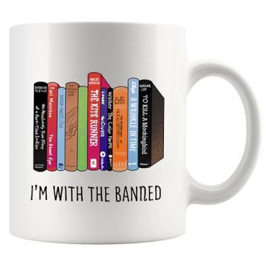Imagem de Caneca de cerâmica I'm With The Banned Book Lover Gifts Reader Librarian Reading Library Science Student 325 ml, branca
