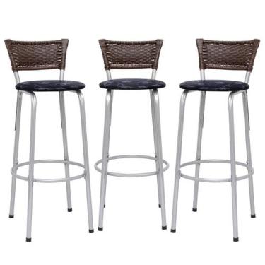 Imagem de Kit 3 Cadeiras Alta 70cm Encosto Junco Argila Cozinha Varanda Estrutur