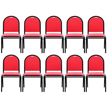 Imagem de Kit 10 Cadeiras Hoteleiras Auditório Empilhável Sintético M23 Vermelho - Mpozenato