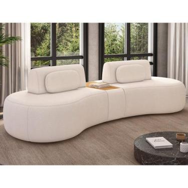 Imagem de Sofá Curvo Modulado Retrátil 285cm Hyun Bouclé Off White - Sallar Home