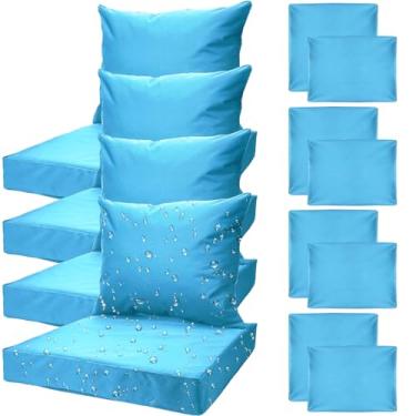 Imagem de All Smiles Conjunto de 4 capas de substituição de almofada de cadeira para móveis de pátio, à prova d'água, resistentes ao desbotamento para terraço, deck de jardim, 61 x 51 cm, 61 x 60 x 10 cm, azul