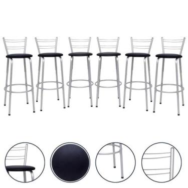 Imagem de Banqueta Para Cozinha Americana Estrutura Prata Kit 6un Cadeira Balcão