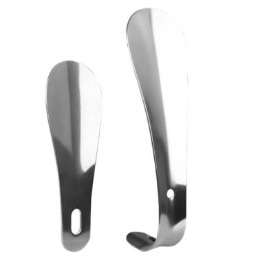 Imagem de 2 peças de buzina de metal de aço inoxidável com cabo longo para idosos, gancho reto de 16,29 polegadas e gancho curvo de 40,6 cm, sapateira de metal para homens e mulheres botas de tênis, Conforme