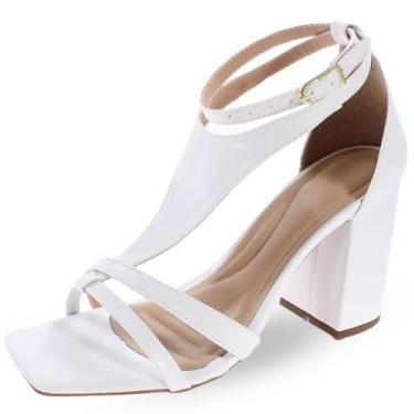 Imagem de Sandália Modarpe Salto Bloco Grosso Médio Feminina B11 (Branco, BR, Adulto, Numérico, 38)