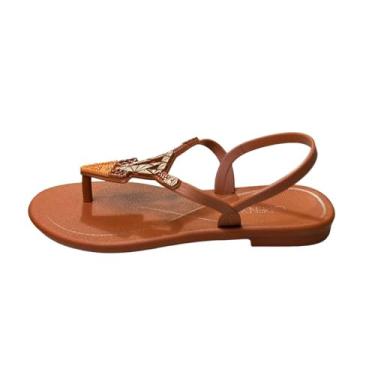 Imagem de Sandália Feminina Efeito Boradado Artesanal de Miçanga Grendha (Marrom, BR, Adulto, Numérico, 37)