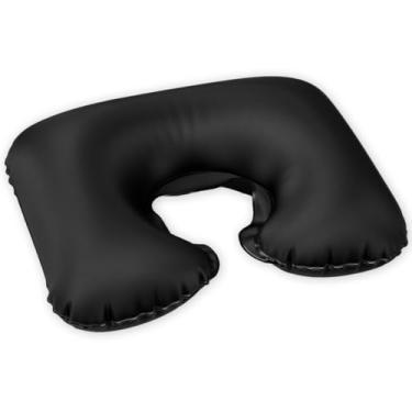 Imagem de Almofada de Pescoço Inflável para Viagem, 30 x 45 cm Preta Design Ergonômico e Material Acetinado