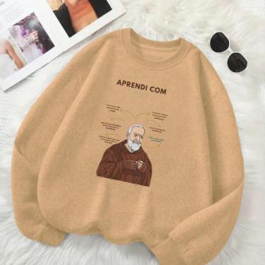 Imagem de Moletom GOLA CARECA Unissex Feminino Masculino Estamp Aprendi Com São 