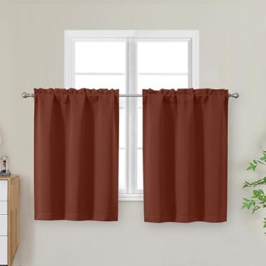 Imagem de OWENIE Cortinas de cozinha de terracota 76 cm de comprimento, pequenas cortinas blackout com isolamento térmico, camada sobre a pia, bolso para varão, meia janela para banheiro, quarto, acampamento