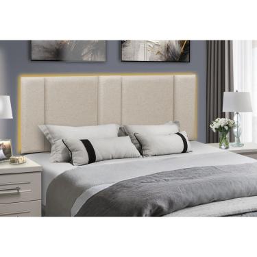 Imagem de Cabeceira de Cama com LED Queen 160cmx60cm Linho Bege