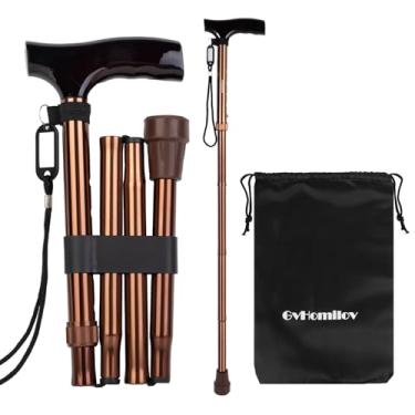Imagem de GVHOMILOV Bengala Dobrável Para Homens Ou Mulheres, Caminhada Com Altura Ajustável, Alça De Pulso Bengala, Cabo Em T E Ponta Borracha Antiderrapante, Ideal Idosos Usuários Auxílio À Mobilidade. (Bro