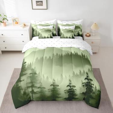 Imagem de Feelyou Conjunto de edredom de árvore natural, tamanho casal, 7 peças, para crianças, meninos, meninas, cabana selvagem, para todas as estações, campista verde em uma bolsa com edredom, lençóis