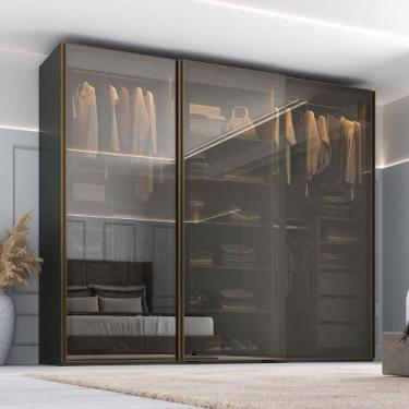 Imagem de Guarda Roupa Casal 2,73m 3 Portas de Correr Reflecta c/ LED - Mambel Q