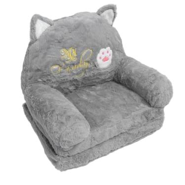 Imagem de KIMISS Sofá para Criança bebê - Adorável Desenho Animado Gato Conversível Cadeira de Apoio de Braço e Cama Dobrável para Cochilar e Brincar - Tecido Cinza Macio (2 Nível)