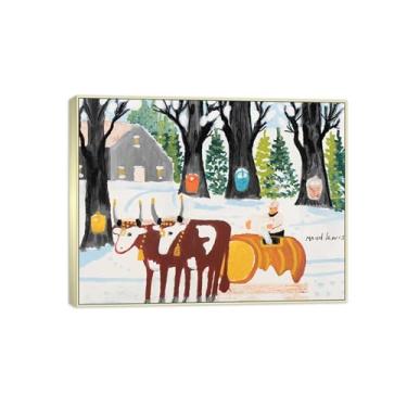 Imagem de Maud Lewis Famosa Pintura-Impressões em Tela Reprodução-Quadro Sala de Estar(Maple Syrup Collecting) 50x65cm-19x25in Moldura de Prata