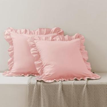 Imagem de Sewdudely Capas de travesseiro 66 x 66 cm, conjunto de 2 fronhas decorativas de microfibra rosa, macias, respiráveis e não encolhem para decoração de sofá, quarto, carro, etc