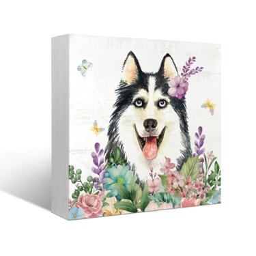 Imagem de Mtrgdn Decoração de caixa de madeira para banheiro com flores, placa de madeira para cães, decoração de mesa para casa, escritório, banheiro, cozinha, mesa, prateleira, decoração de parede, presente