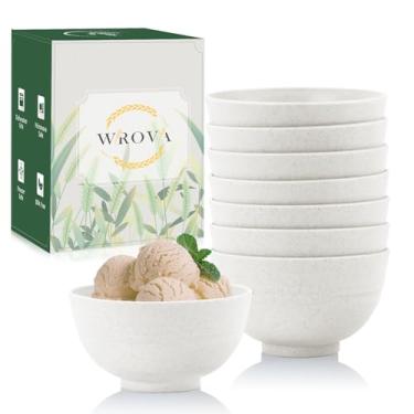 Imagem de Wrova Tigelas de lanche de palha de trigo 283 g Conjunto de 8 tigelas de sobremesa inquebráveis para crianças - Tigelas brancas pequenas para sorvete, lanches e frutas - Conjunto de mini tigelas de