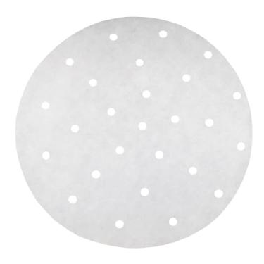 Imagem de Cionyce 200 peças de papel de bolinho de massa de bambu para vaporizador de 22 cm, forros de cesta com furos, papel manteiga para fritar ao ar, assar