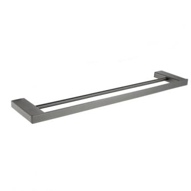 Imagem de Conjunto de banheiro com barras duplas para toalhas cinza - Cabide com porta-papel e saboneteira | Acessórios de 3 peças, barra dupla para toalhas