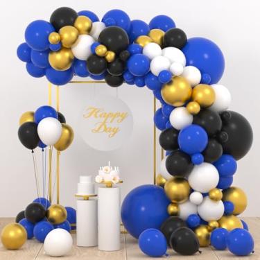 Imagem de Royal Blue and Black White Balloon Garland Arch Kit - 127PCS Black Sapphire Blue White Balloons Metallic Gold Balloons for Boy Birthday Anniversary Celebration Video Game Outer Space Party Decorations