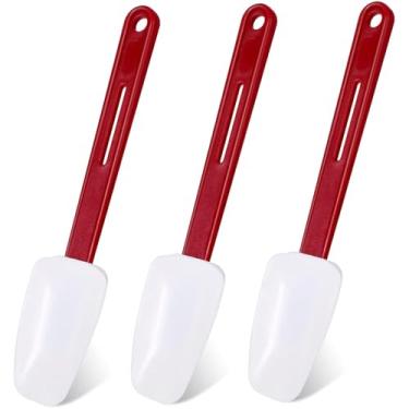 Imagem de Espátula de silicone, 3 espátulas para cozinhar, espátula de silicone resistente ao calor de 26 cm de comprimento, com furo de colher vermelha e branca para cozinhar, assar, colher