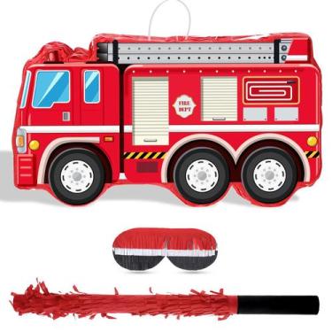 Imagem de Caminhão de bombeiros Piñata Aoriher com laço suspenso, morcego e conf