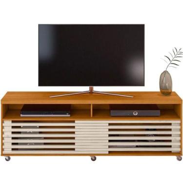 Imagem de Rack Bancada Foz 2 Portas Rodízios Tv Até 75 Polegadas Cinamomo/off Wh