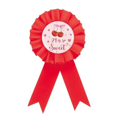 Imagem de Broche de crachá de folha de flandres Cherry It's My 21st Birthday Rosette 21 Is So Sweet, broche de fita Sweet Cherry Twenty One Award suprimentos de festa
