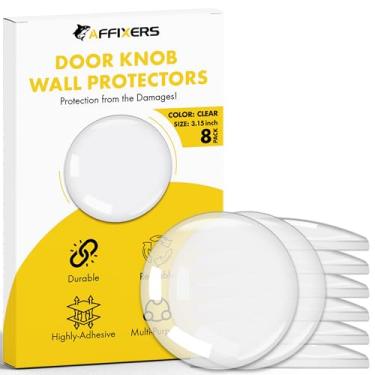 Imagem de Affixers Protetor de parede transparente batente de porta grande 8 cm pacote com 8 batentes de porta reutilizáveis para parede, batente de maçaneta autoadesivo, batente anti-batida, protetores de