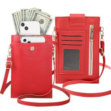 Imagem de DAMONDY Capa carteira com zíper AirVoice A67L com cordão, 3 porta-cartões de couro com bolso para dinheiro, bolsa de corpo inteiro compatível com AirVoice A67L - Vermelho