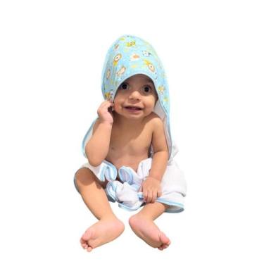 Imagem de Toalha de Banho Bebê com Capuz de Orelhinha Menino e Menina 70x70 cm P