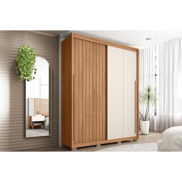 Imagem de Guarda Roupa Solteiro 2 Portas de Correr (1 Ripada) e 3 Gavetas Moviment 1.8 Flex Freijo/Off White ou Sued - Caemmun