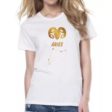 Imagem de Camiseta Baby Look Signo Aries Constelacao Dourada - Alearts, GG