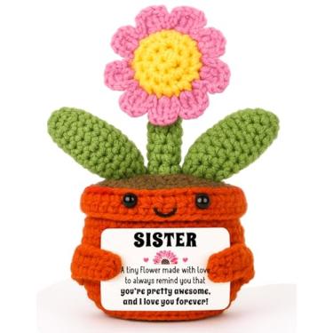 Imagem de Hweijm Mini Handmade Pink Crochet Sunflower Sister Gift, Positive Emotional Crochet Doll, Sunflower Decor, Get Well Appreciation Thank You Gifts for Sister Bestie, Retirement Gift for Woman