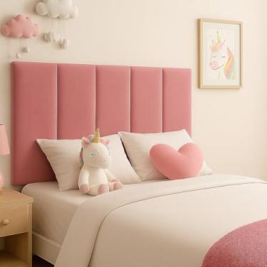 Imagem de Cabeceira Estofada Solteiro p/Cama Box – Painel Modular em Veludo Premium – Quarto Menina Casal - Toque Macio Rose