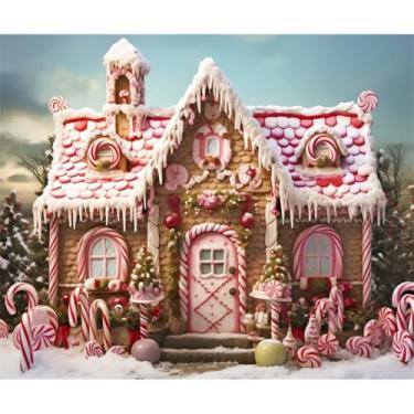 Imagem de OFILA Pano de fundo de casa de gengibre de Natal 3 x 2,4 m tecido de Natal Candyland Party pano de fundo para crianças imagens de aniversário de Natal pano de fundo para fotos de bengalas de doces