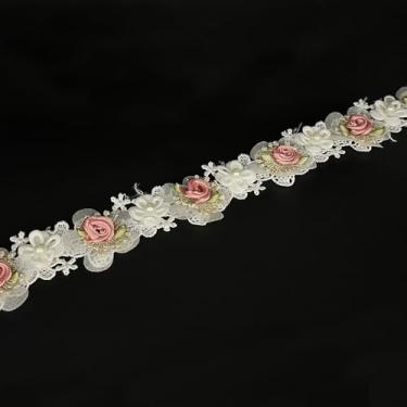 Imagem de 1 jarda flor contas de pérola bordadas borda de renda tecido apliques florais fita de renda artesanal costura artesanal para casamento, vestido de noiva, roupas, fantasia chapéu decoração (vermelho, 1