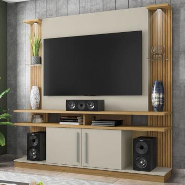 Imagem de Estante para TV Até 60 Polegadas Meyer com Led Cinamono/Off White - Pnr Móveis